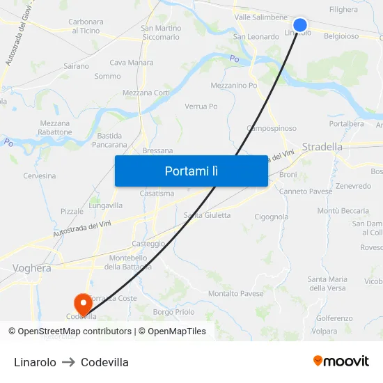 Linarolo to Codevilla map