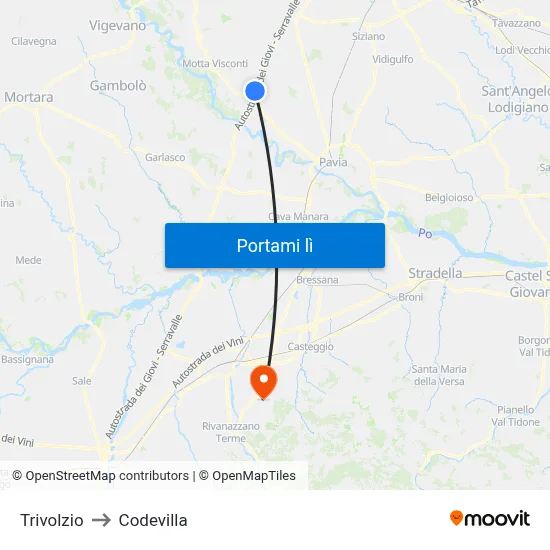 Trivolzio to Codevilla map