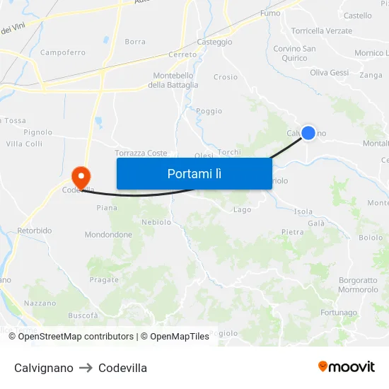 Calvignano to Codevilla map