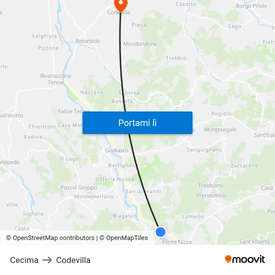 Cecima to Codevilla map