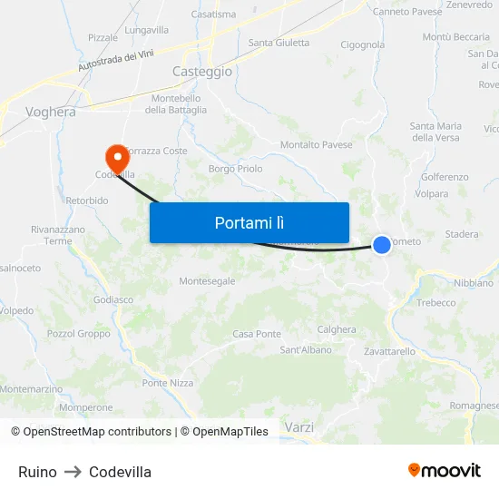 Ruino to Codevilla map