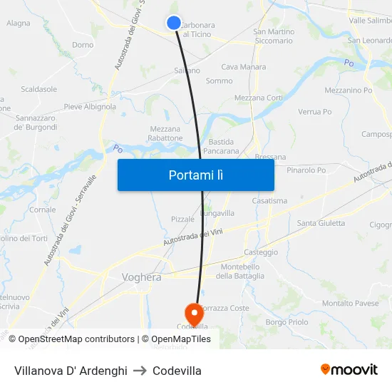 Villanova D' Ardenghi to Codevilla map