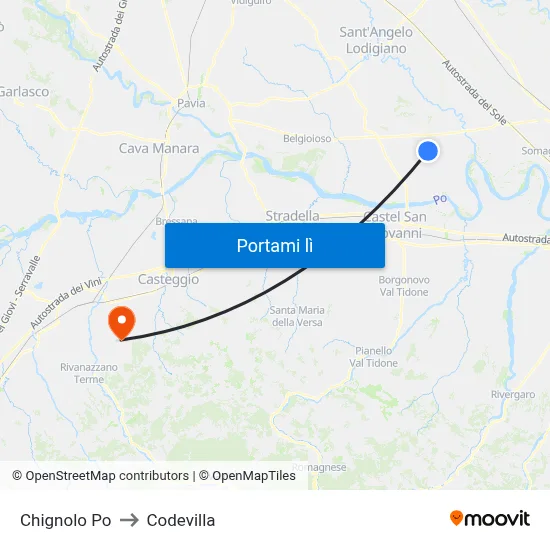 Chignolo Po to Codevilla map