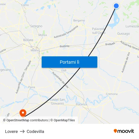 Lovere to Codevilla map