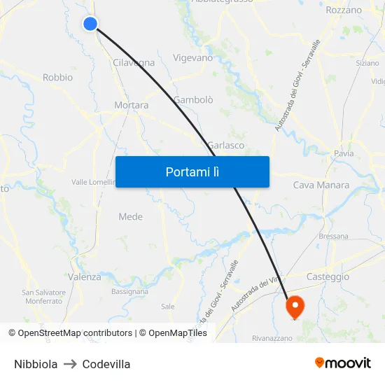 Nibbiola to Codevilla map
