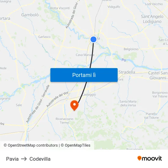 Pavia to Codevilla map