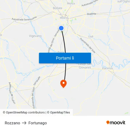 Rozzano to Fortunago map