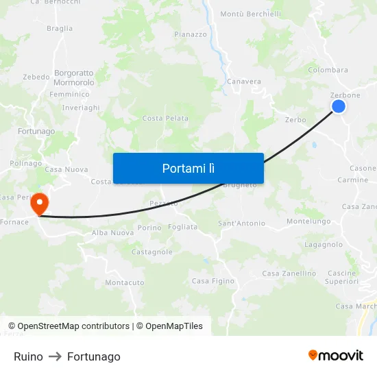 Ruino to Fortunago map