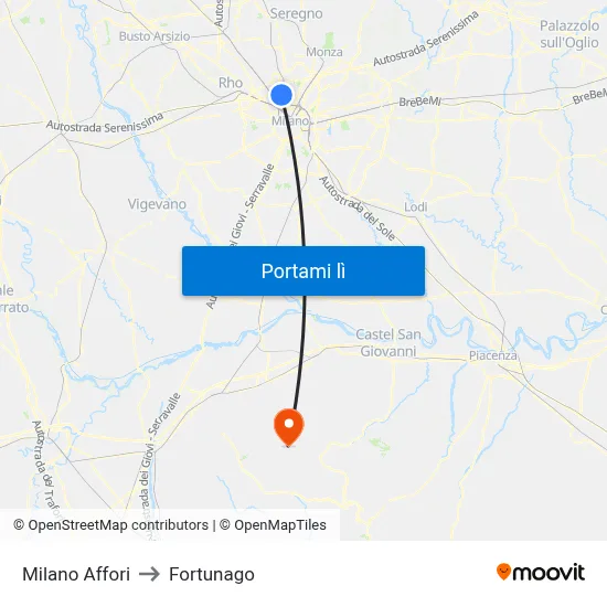 Milano Affori to Fortunago map