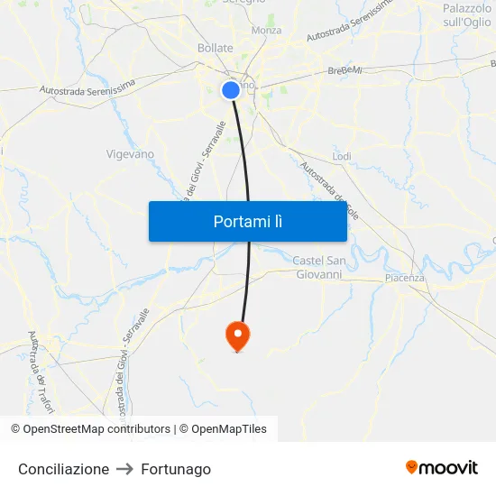 Conciliazione to Fortunago map