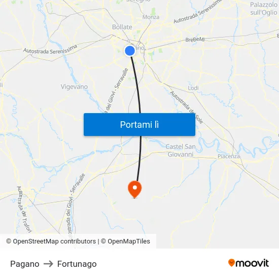 Pagano to Fortunago map