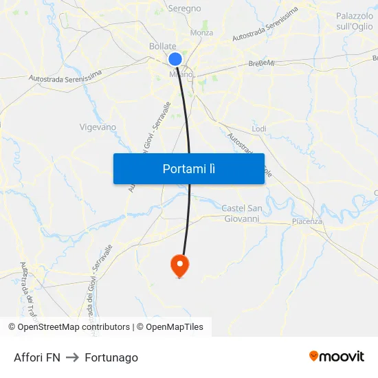 Affori FN to Fortunago map