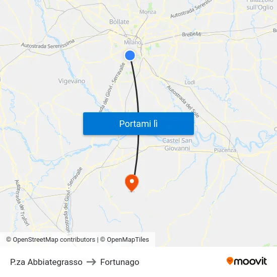 P.za Abbiategrasso to Fortunago map