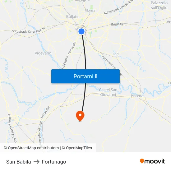 San Babila to Fortunago map