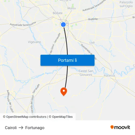 Cairoli to Fortunago map