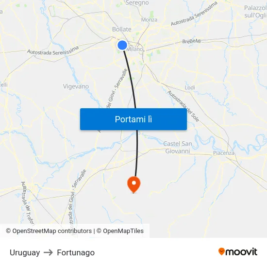 Uruguay to Fortunago map