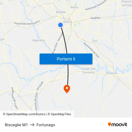 Bisceglie M1 to Fortunago map