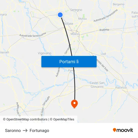 Saronno to Fortunago map
