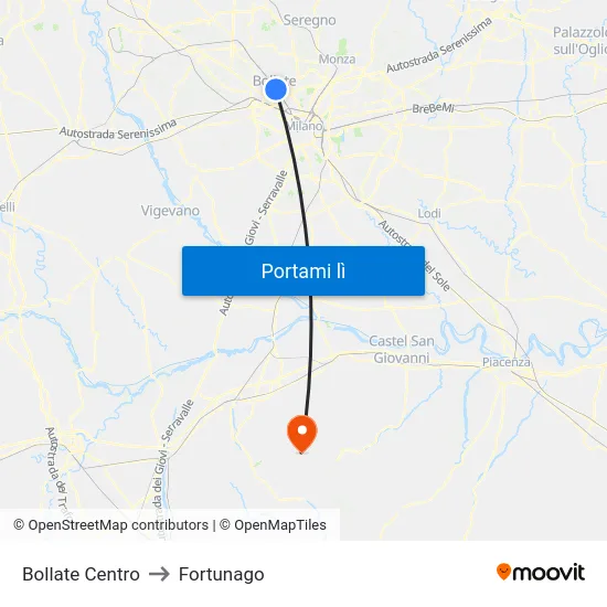 Bollate Centro to Fortunago map