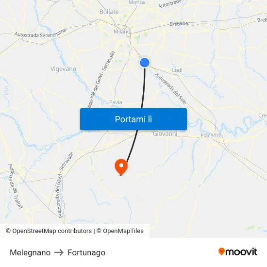 Melegnano to Fortunago map