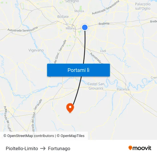 Pioltello-Limito to Fortunago map