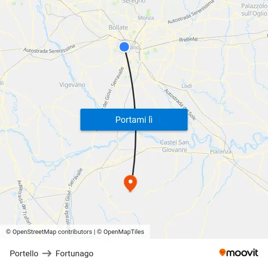 Portello to Fortunago map