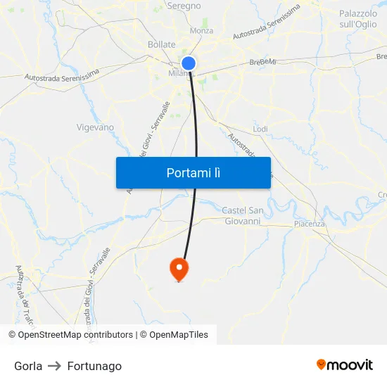 Gorla to Fortunago map