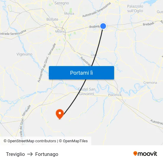 Treviglio to Fortunago map