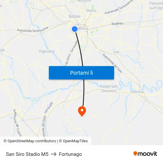 San Siro Stadio M5 to Fortunago map
