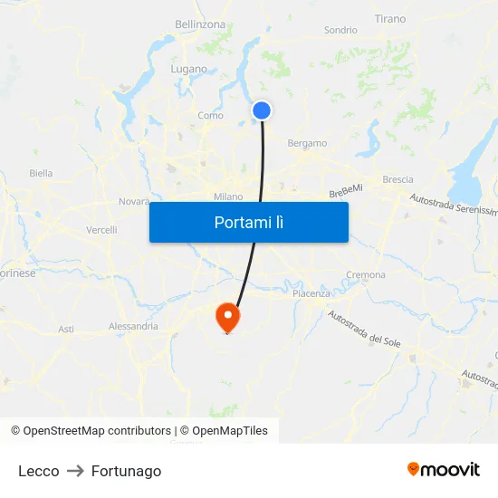 Lecco to Fortunago map