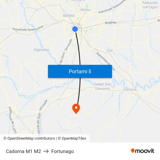 Cadorna M1 M2 to Fortunago map