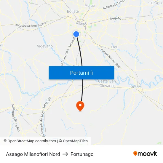 Assago Milanofiori Nord to Fortunago map