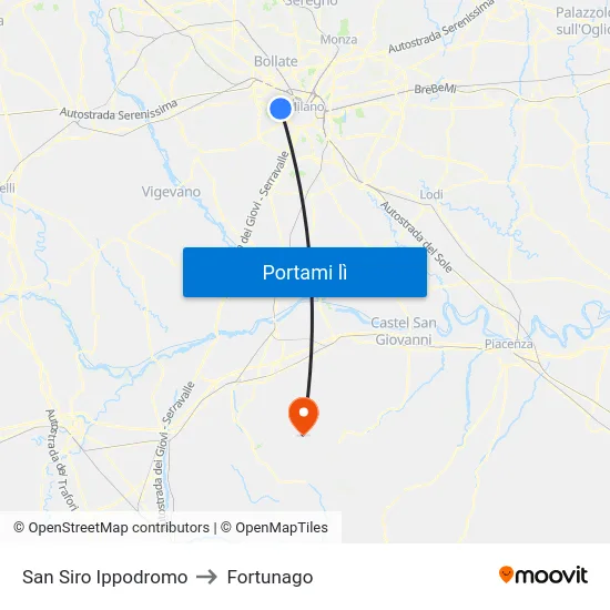 San Siro Ippodromo to Fortunago map