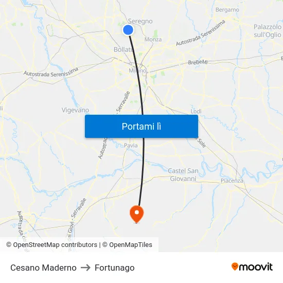 Cesano Maderno to Fortunago map