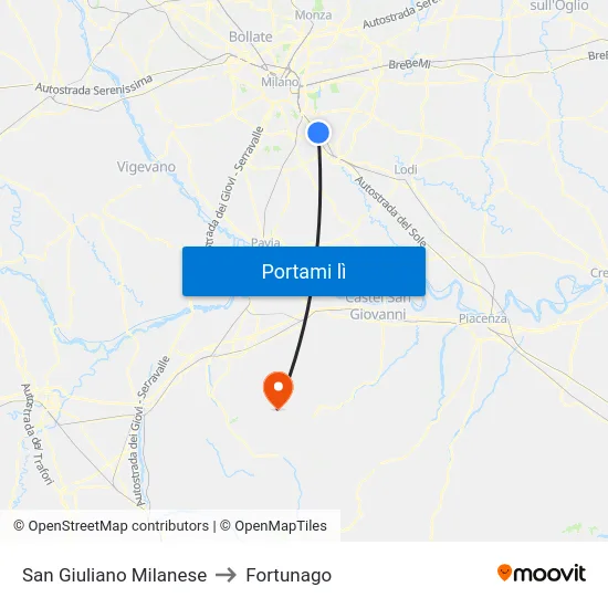 San Giuliano Milanese to Fortunago map