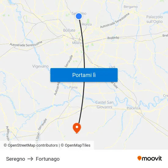 Seregno to Fortunago map