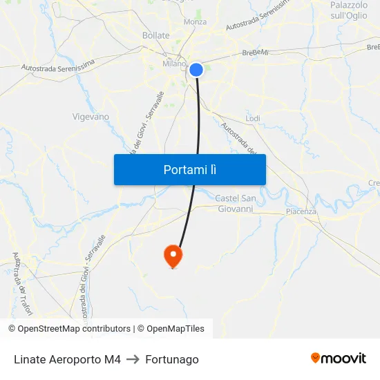 Linate Aeroporto M4 to Fortunago map