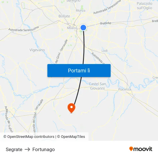 Segrate to Fortunago map