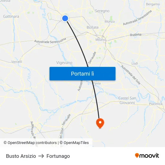 Busto Arsizio to Fortunago map