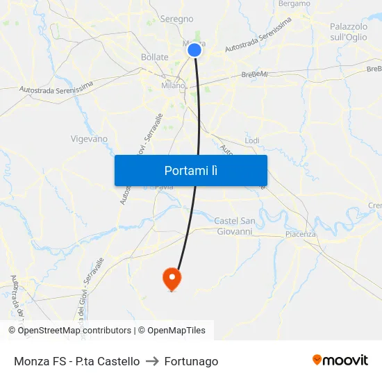 Monza FS - P.ta Castello to Fortunago map