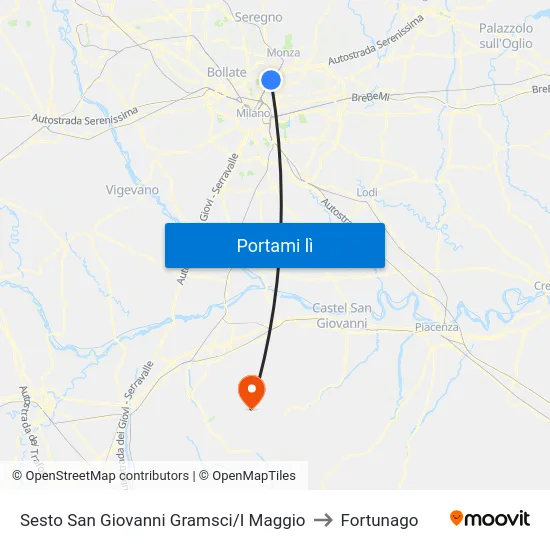 Sesto S.Giovanni Gramsci/I° Maggio (Fs/M1) to Fortunago map