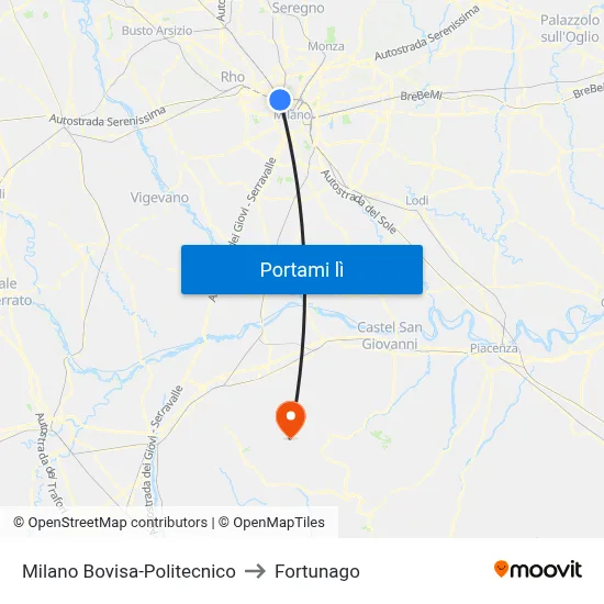 Milano Bovisa-Politecnico to Fortunago map