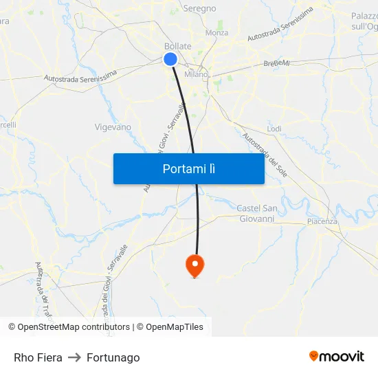 Rho Fiera to Fortunago map