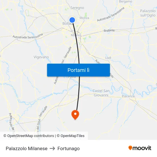Palazzolo Milanese to Fortunago map