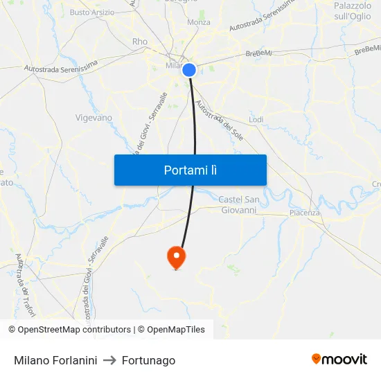 Milano Forlanini to Fortunago map