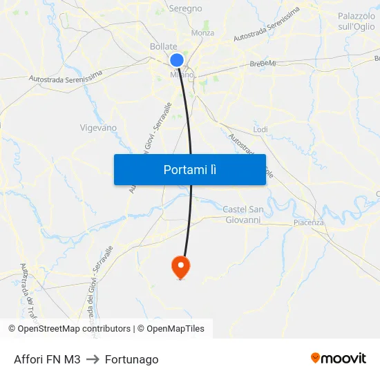 Affori FN M3 to Fortunago map