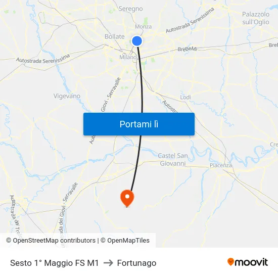 Sesto 1° Maggio FS M1 to Fortunago map