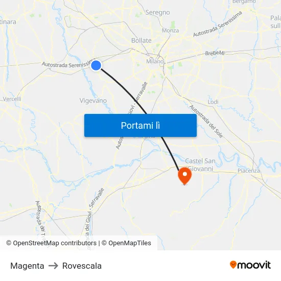 Magenta to Rovescala map