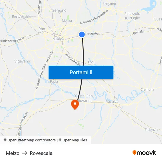 Melzo to Rovescala map