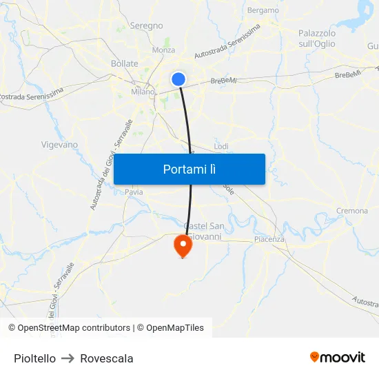 Pioltello to Rovescala map